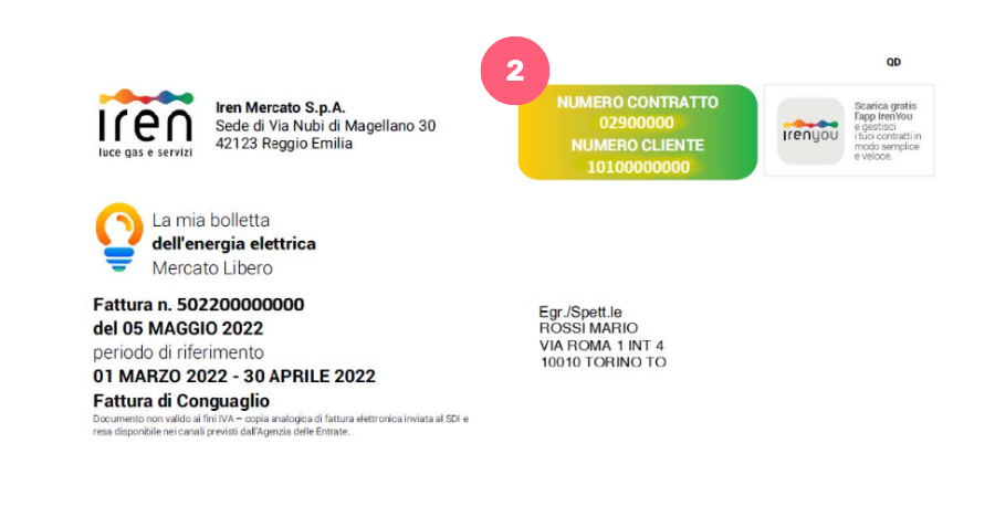 Numero contratto Iren e codice cliente