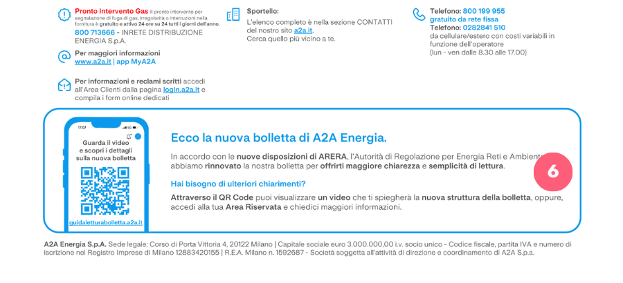 A2A bolletta gas contatti