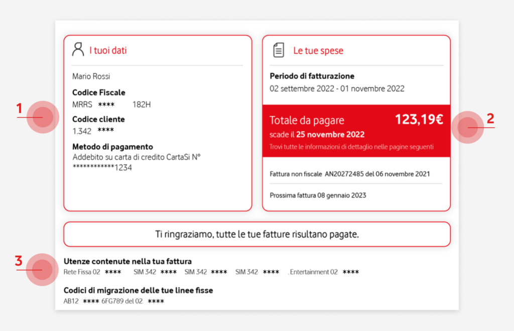 Prima pagina fattura Vodafone