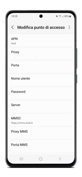 Configurazione APN Iliad su Android