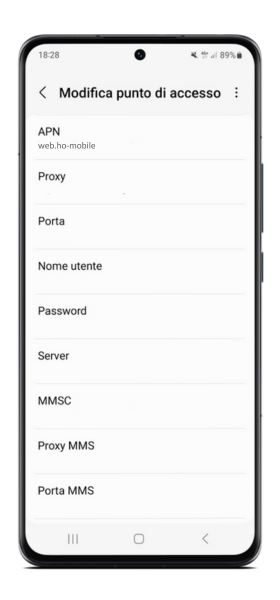 Impostazione APN ho mobile su Android