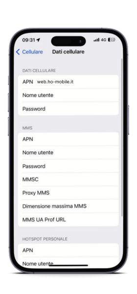 Impostazioni APN iOS ho mobile