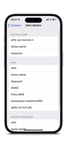 Impostare APN Fastweb su iOS