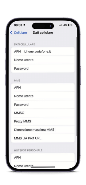 APN Vodafone su iOS