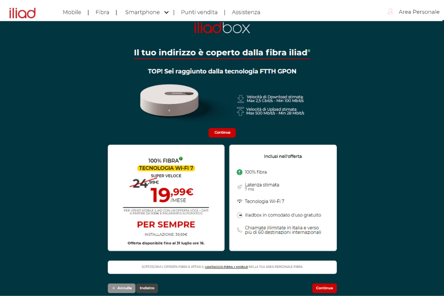 Iliad copertura e offerte fibra