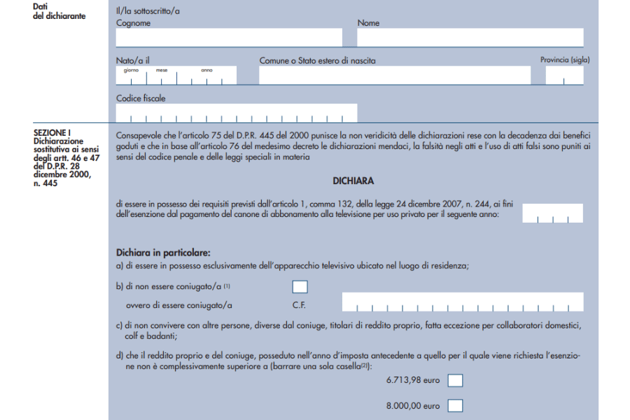 modulo esenzione canone rai over 75