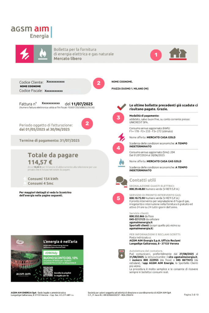 AGSM AIM bolletta prima pagina