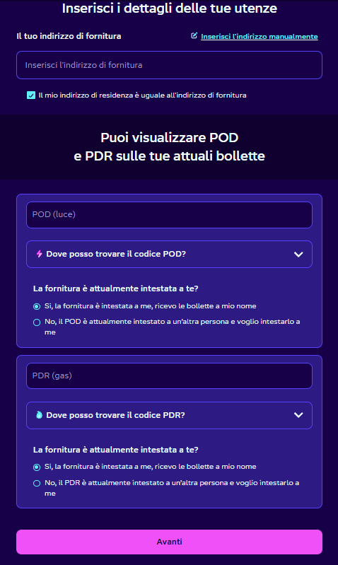 Richiesta online voltura Octopus